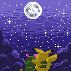 Pikachu and Caterpie watching the moon