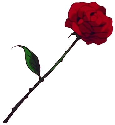 The rose from the 90s anime: one red rose on a thorned stem with a single leaf.