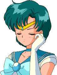 Sailor Mercury lowering her visor.