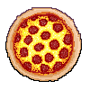 Pixel sprite of a pepperoni pizza.