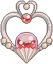 Pixel sprite of the Garnet Orb, a red orb set in the silver heart at the top of the Garnet Rod.