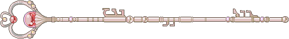 The Garnet Rod, lying level: a tall silver key with a heart and the red Garnet Orb at its head.
