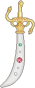 Pixel sprite of the Space Sword, a curved white blade with a gold hilt.