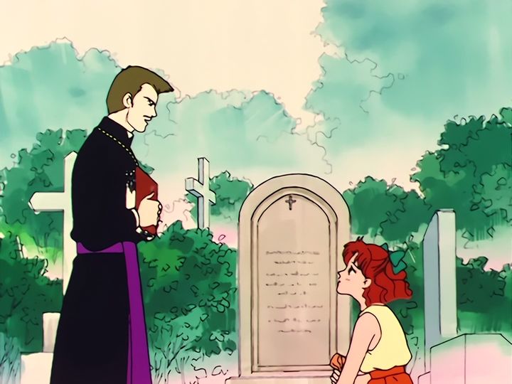the cemetery, and the young man who sits down beside her
