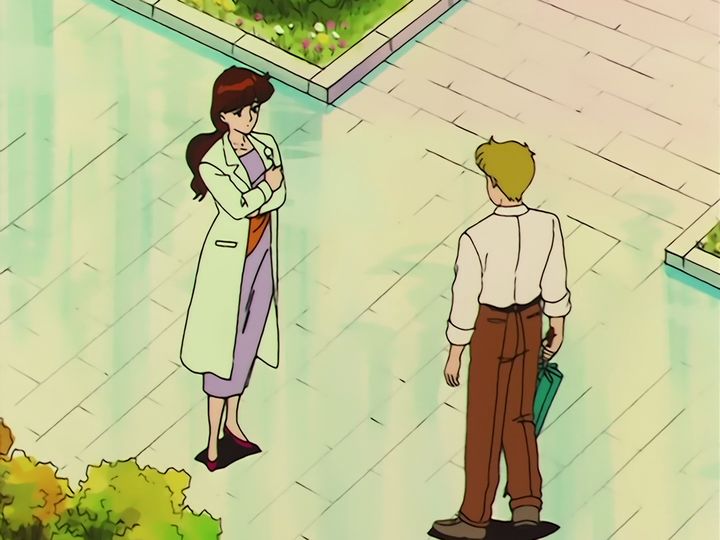 the umbrella in the rain, and the woman in the lab coat