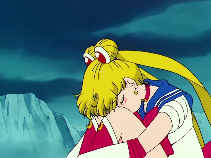 Sailor Moon alone, and the four guardians who come back to her