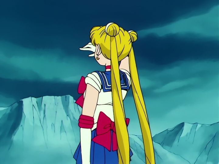 Sailor Moon alone, and the four guardians who come back to her