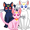 Pixel art of Luna, Artemis and Diana sitting together